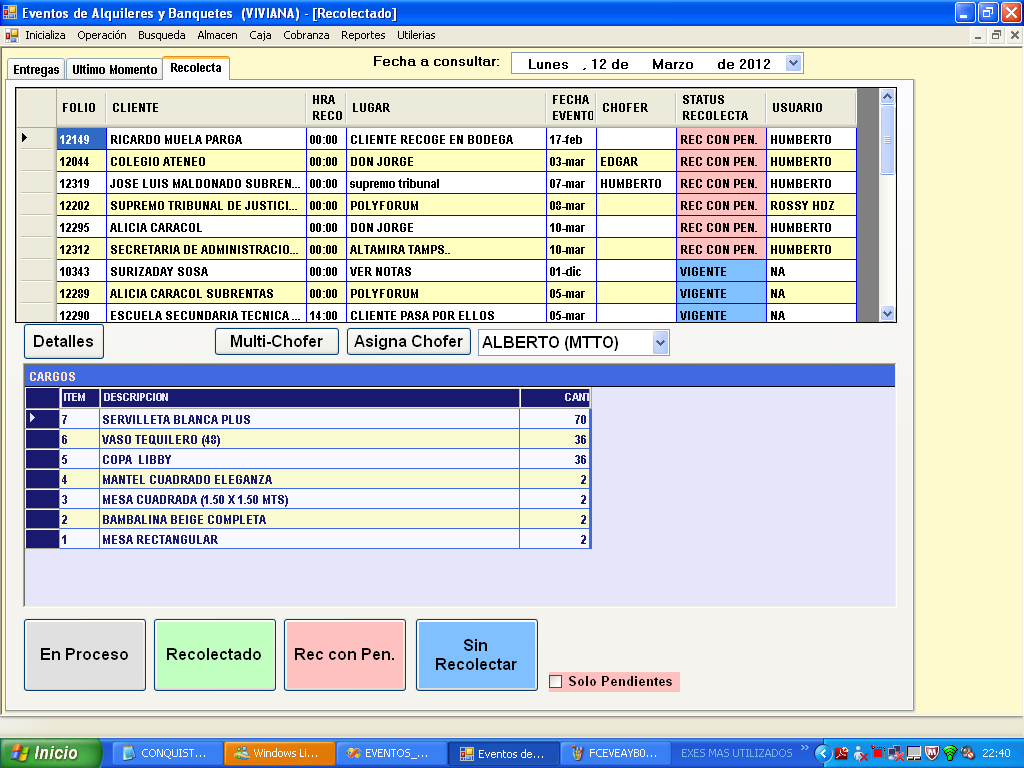 Eve AyB Calendario de recolecciones y status de recolecciones