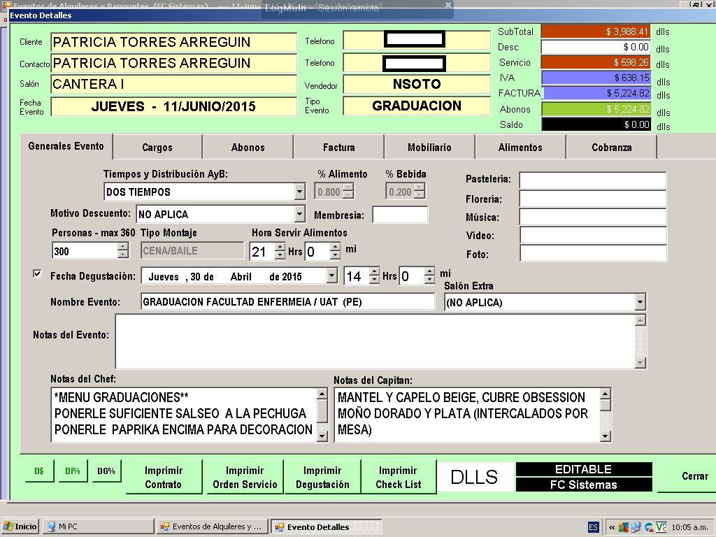 FC SALONES Detalle de contrato